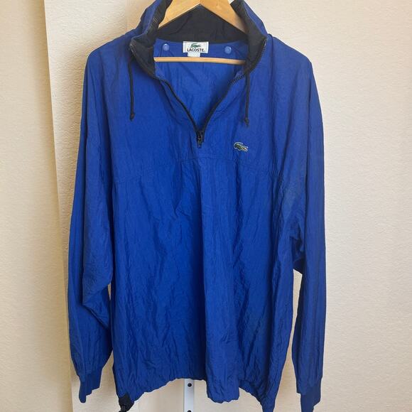 Lacoste Mens Blue Vintage Pullover 3/4 Zip Windbreaker Vented Hood Jacket LG XL - Picture 1 of 5